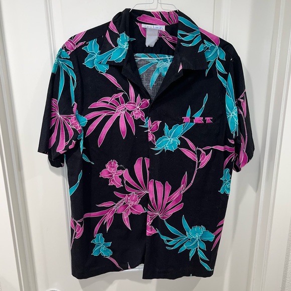 70's Sea Wind Mens Hawaiian button up Shirt Size XL black/pink/green made in USA - Picture 1 of 4
